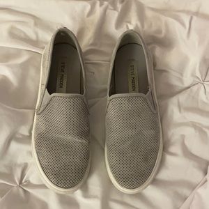 Grey Steve Madden slides
